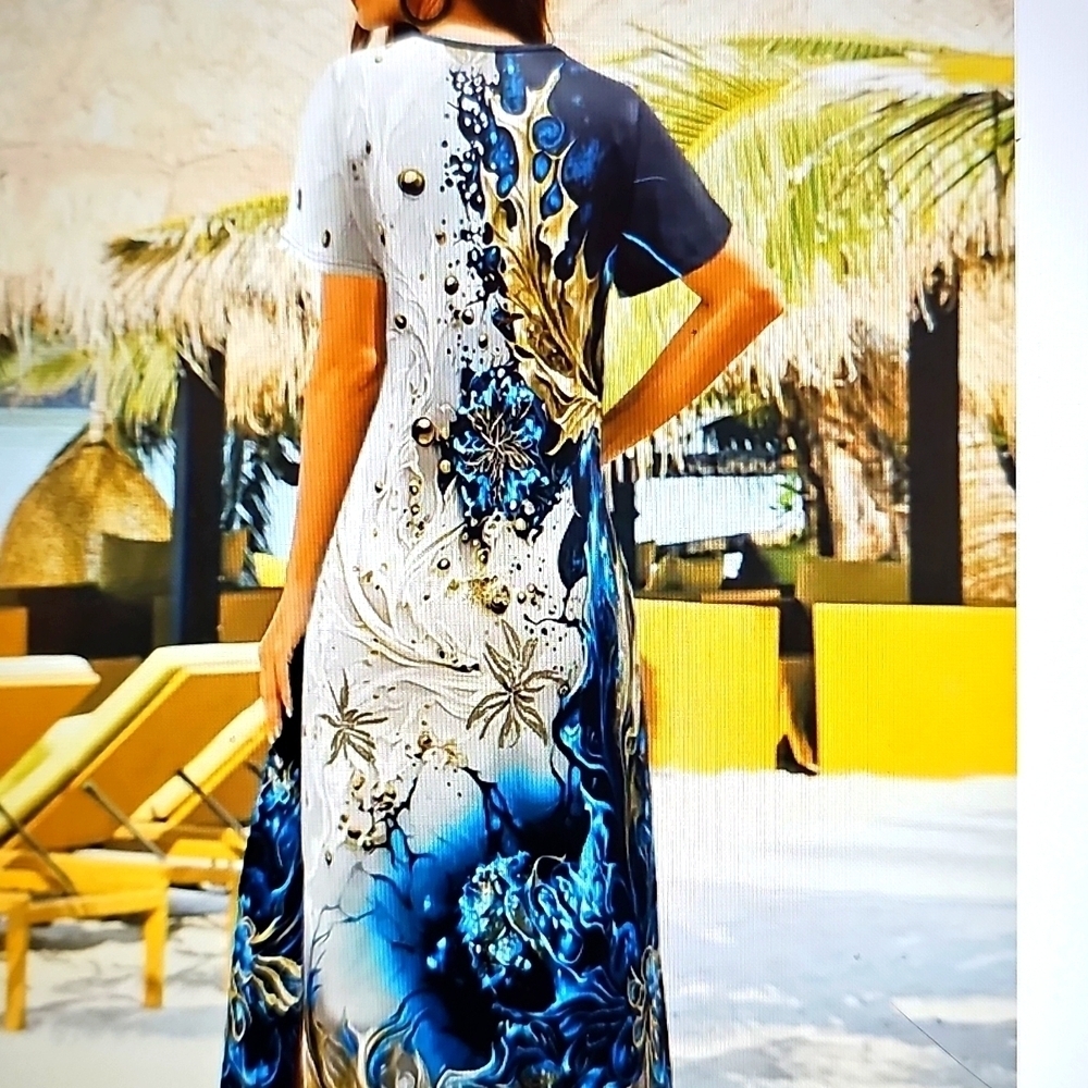 New Vibrant Tropical Vacation V-Neck Short Sleeve Coverup Or Dress - Picture 2 of 14